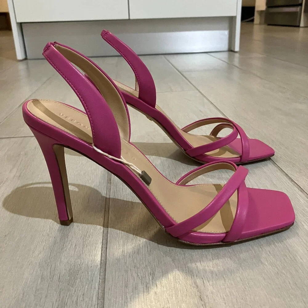 Veronica Beard Analita Hot Pink Leather Slingback Stiletto Sandals Sz 8.5